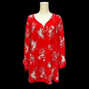 👗5/$25 - Red Floral Print Knit V-Neck Sweater